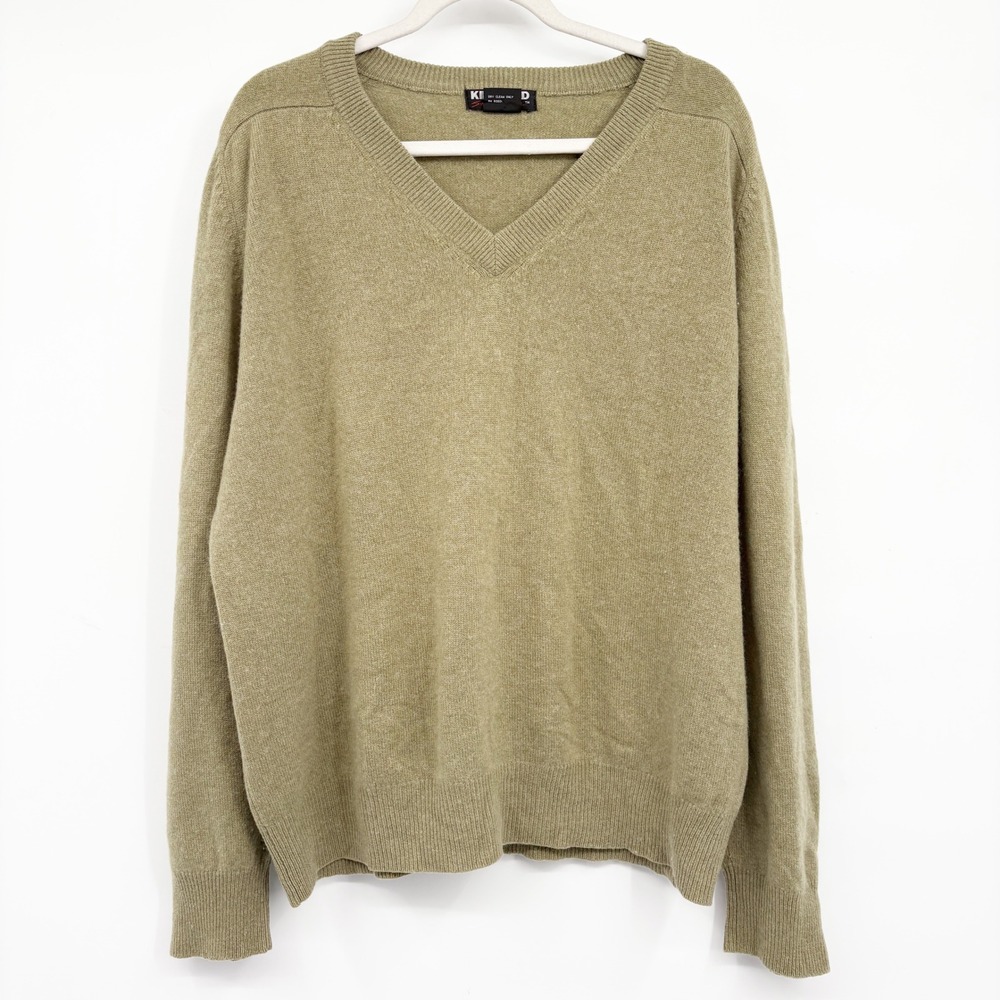 Kirkland Mens 100% Cashmere Olive V-Neck Cozy Knit‎ Pullover Sweater Size XL